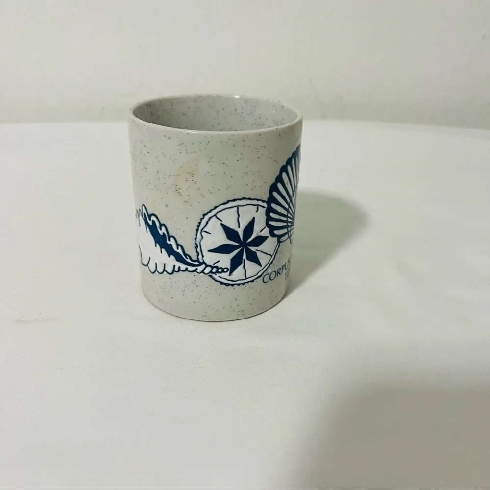 Vintage Corpus Christi, Texas Embossed Seashell Coffee Tea Mug Gray/Navy